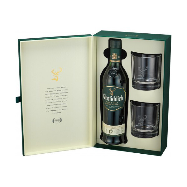 Glenfiddich - Scotch single malt whisky cu 2 pahare 12 yo - 0.7L, Alc: 40%